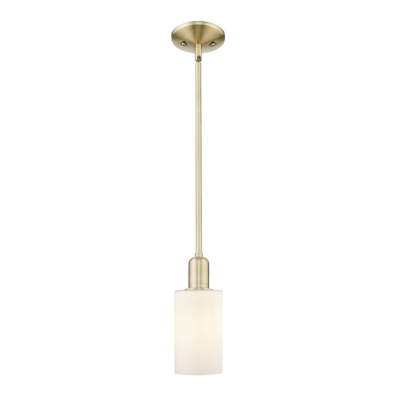Innovations Clymer 1-Light Mini Pendant | Industrial Antique Brass Steel and Matte White Glass | Kitchen Island & Dining Room | Model 716-1S-AB-G801
