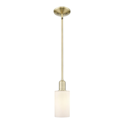 Innovations Clymer 1-Light Mini Pendant | Industrial Antique Brass Steel and Matte White Glass | Kitchen Island & Dining Room | Model 716-1S-AB-G801