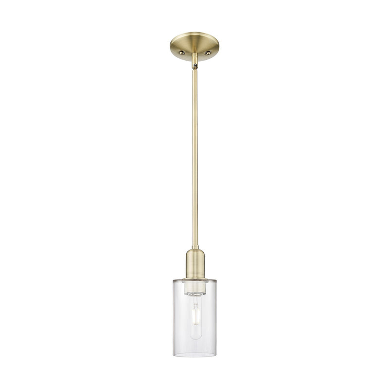 Innovations Clymer 4in 1-Light Mini Pendant | Industrial Antique Brass Steel and Clear Glass | Kitchen Island & Dining Room | Damp | Model 716-1S-AB-G802