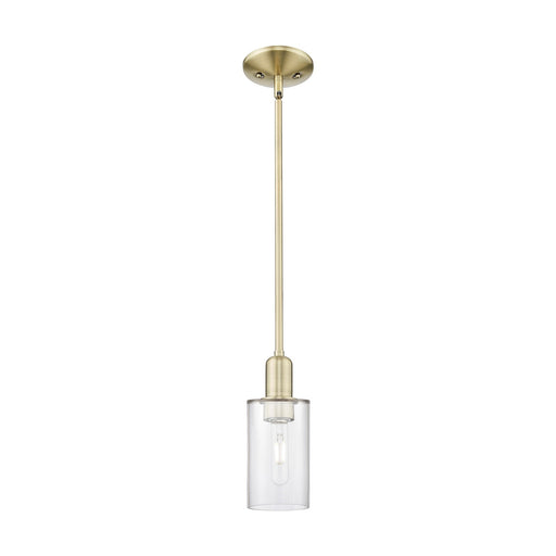 Innovations Clymer 4in 1-Light Mini Pendant | Industrial Antique Brass Steel and Clear Glass | Kitchen Island & Dining Room | Damp | Model 716-1S-AB-G802