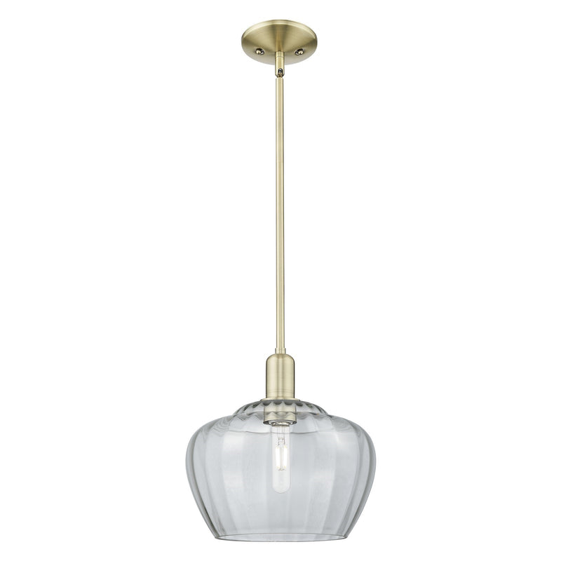 Innovations Fenton 11in 1-Light Mini Pendant | Industrial Antique Brass Steel and Clear Ribbed Glass | Kitchen Island & Dining | Model 716-1S-AB-G92-L