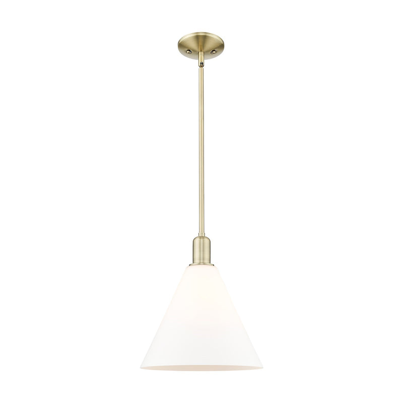 Innovations Berkshire Glass 12in 1-Light Mini Pendant | Industrial Antique Brass Steel and Matte White Glass | Kitchen Island & | Model 716-1S-AB-GBC-121