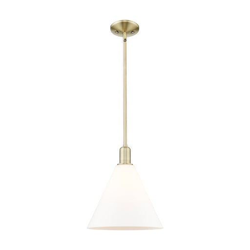 Innovations Berkshire Glass 12in 1-Light Mini Pendant | Industrial Antique Brass Steel and Matte White Glass | Kitchen Island & | Model 716-1S-AB-GBC-121