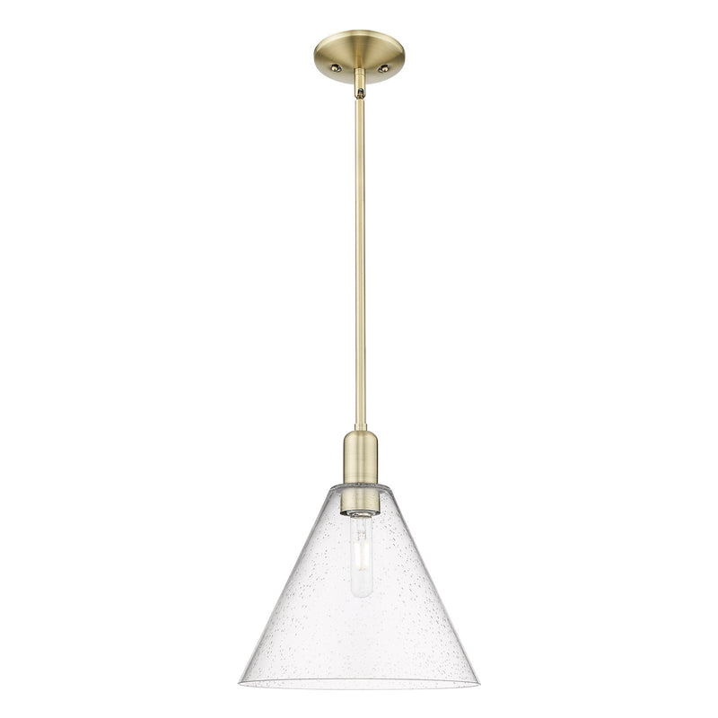 Innovations Berkshire Glass 12in 1-Light Mini Pendant | Industrial Antique Brass Steel and Seedy Glass | Kitchen Island | 12 x | Model 716-1S-AB-GBC-124