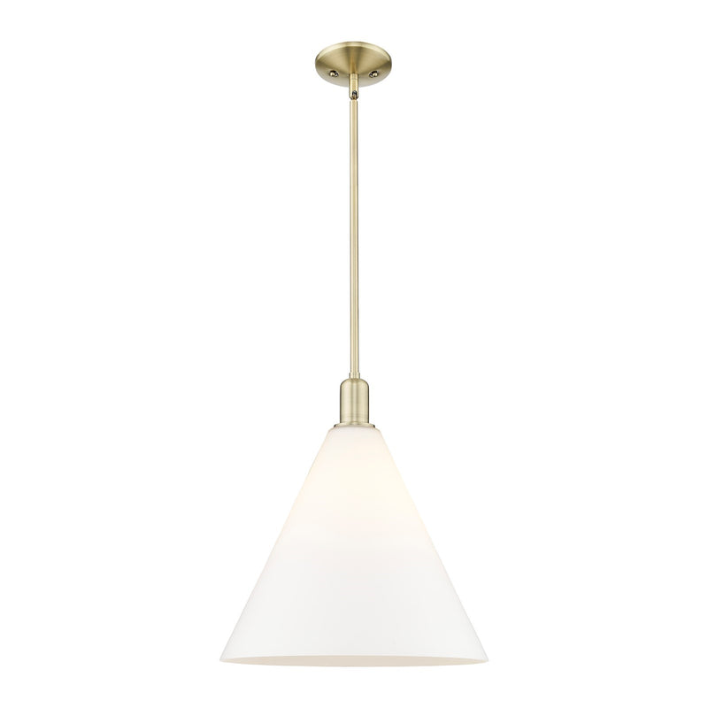 Innovations Berkshire Glass 16in 1-Light Mini Pendant | Industrial Antique Brass Steel and Matte White Glass | Kitchen Island & | Model 716-1S-AB-GBC-161