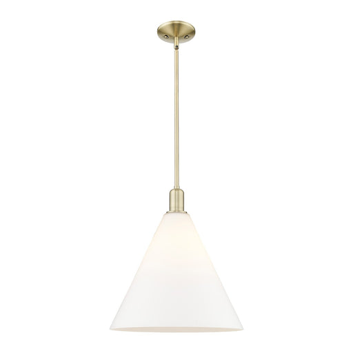 Innovations Berkshire Glass 16in 1-Light Mini Pendant | Industrial Antique Brass Steel and Matte White Glass | Kitchen Island & | Model 716-1S-AB-GBC-161