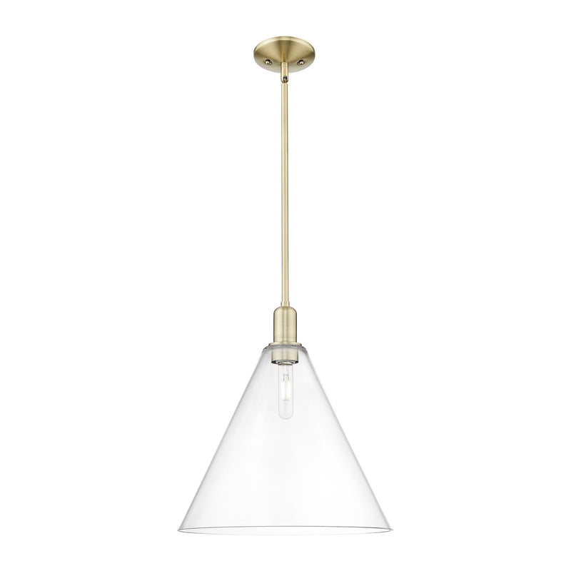 Innovations Berkshire Glass 16in 1-Light Mini Pendant | Industrial Antique Brass Steel and Clear Glass | Kitchen Island & Dining | Model 716-1S-AB-GBC-162