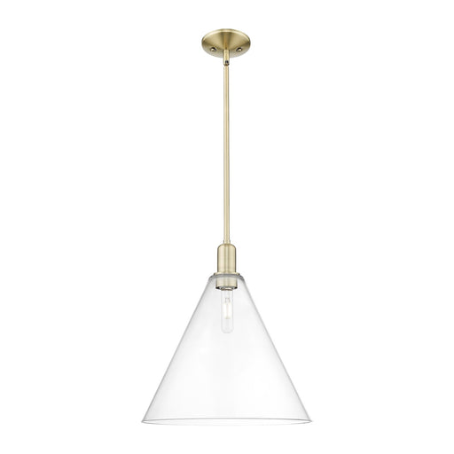 Innovations Berkshire Glass 16in 1-Light Mini Pendant | Industrial Antique Brass Steel and Clear Glass | Kitchen Island & Dining | Model 716-1S-AB-GBC-162