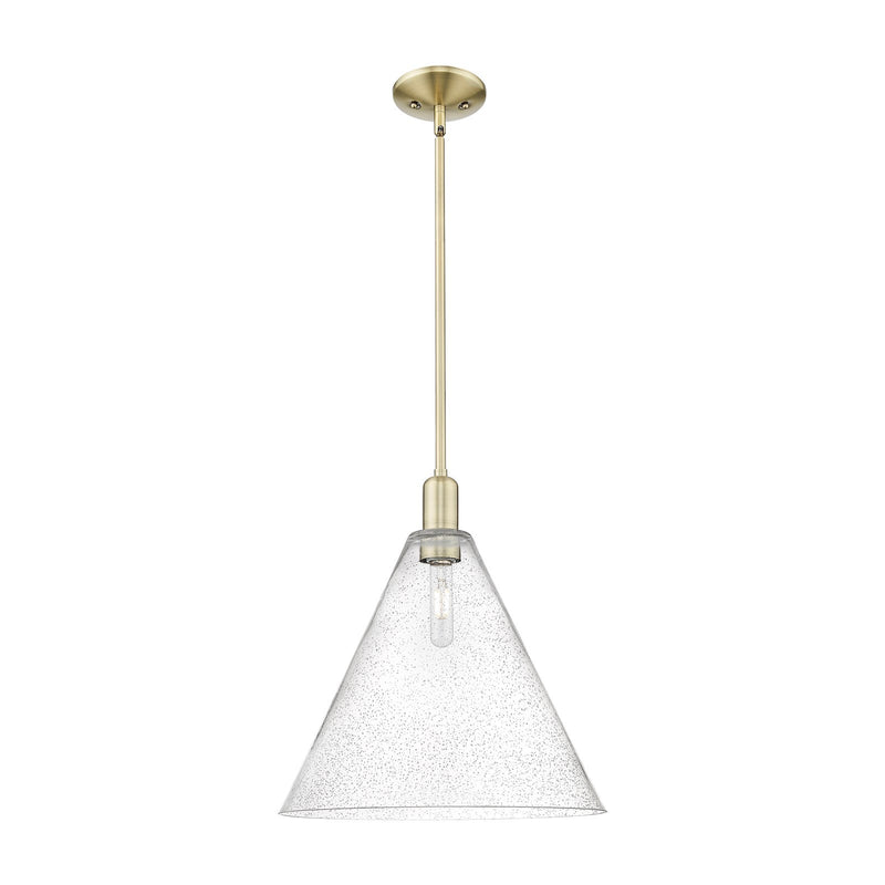 Innovations Berkshire Glass 16in 1-Light Mini Pendant | Industrial Antique Brass Steel and Seedy Glass | Kitchen Island & Dining | Model 716-1S-AB-GBC-164