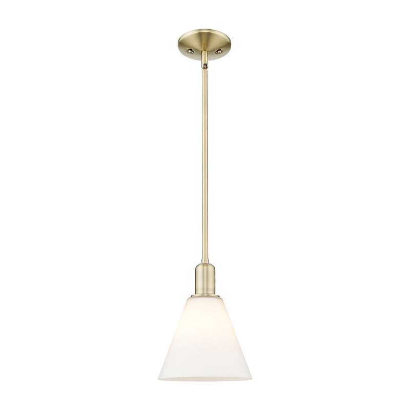 Innovations Berkshire Glass 8in 1-Light Mini Pendant | Industrial Antique Brass Steel and Matte White Glass | Kitchen Island & | Model 716-1S-AB-GBC-81