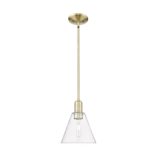 Innovations Berkshire Glass 8in 1-Light Mini Pendant | Industrial Antique Brass Steel and Clear Glass | Kitchen Island & Dining | Model 716-1S-AB-GBC-82