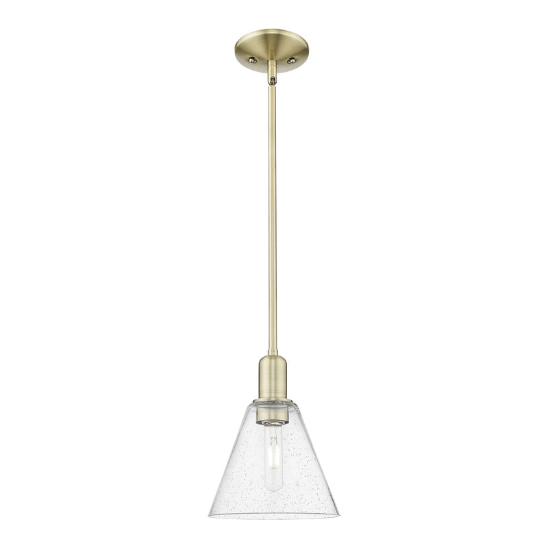 Innovations Berkshire Glass 8in 1-Light Mini Pendant | Industrial Antique Brass Steel and Seedy Glass | Kitchen Island & Dining | Model 716-1S-AB-GBC-84