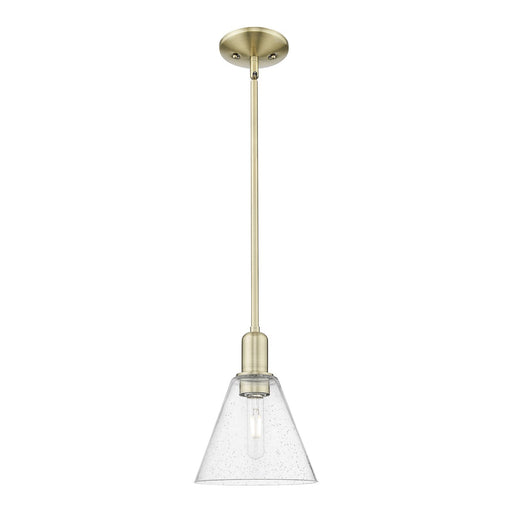 Innovations Berkshire Glass 8in 1-Light Mini Pendant | Industrial Antique Brass Steel and Seedy Glass | Kitchen Island & Dining | Model 716-1S-AB-GBC-84