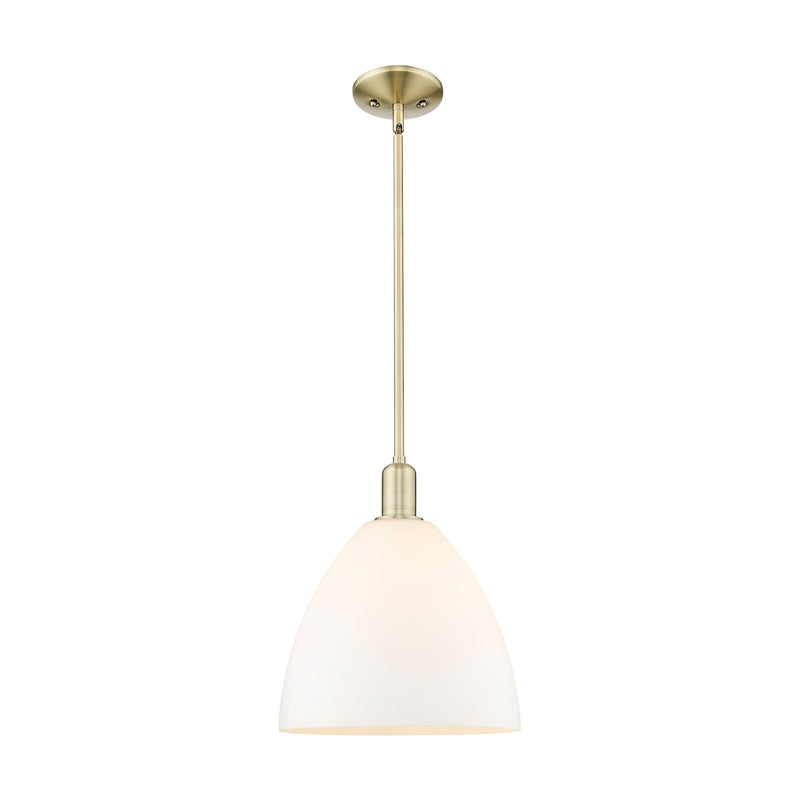 Innovations Bristol 12in 1-Light Mini Pendant | Industrial Antique Brass and Matte White Glass | Kitchen Island & Dining Room | Model 716-1S-AB-GBD-121