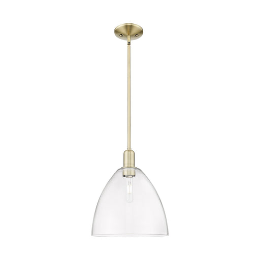 Innovations Bristol 12in 1-Light Mini Pendant | Industrial Antique Brass Steel and Clear Glass | Kitchen Island & Dining Room | Model 716-1S-AB-GBD-122