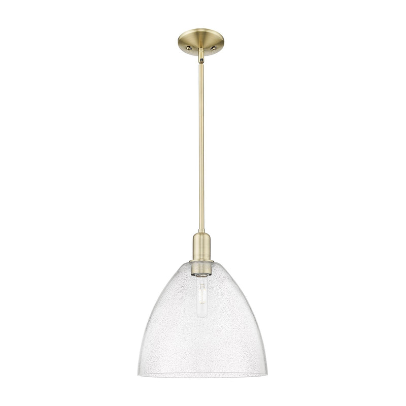 Innovations Bristol 12in 1-Light Mini Pendant | Industrial Antique Brass Steel and Seedy Glass | Kitchen Island & Dining Room | Model 716-1S-AB-GBD-124