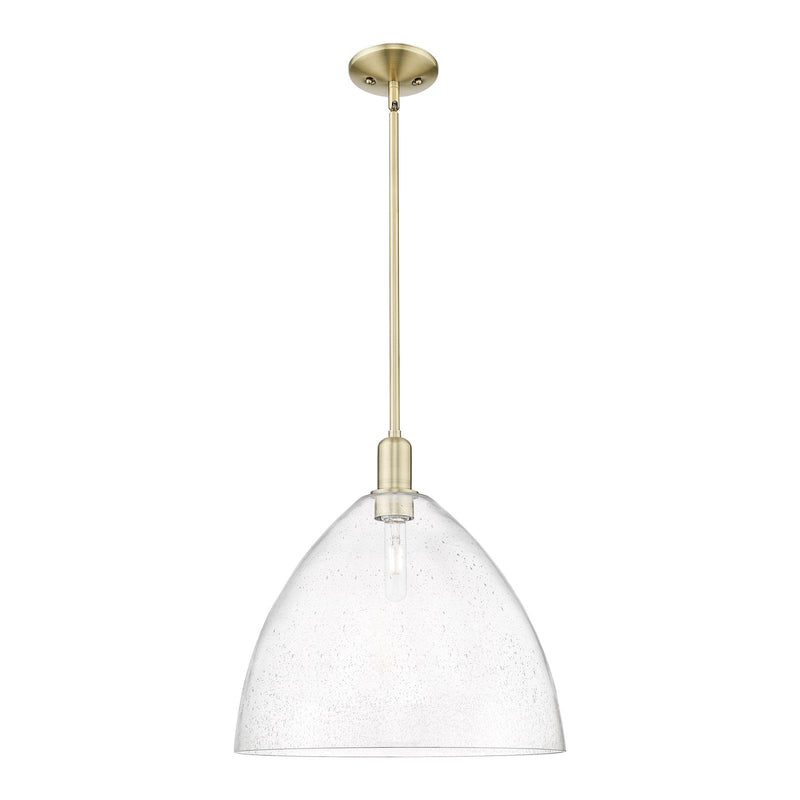 Innovations Bristol 16in 1-Light Mini Pendant | Industrial Antique Brass Steel and Seedy Glass | Kitchen Island & Dining Room | Model 716-1S-AB-GBD-164