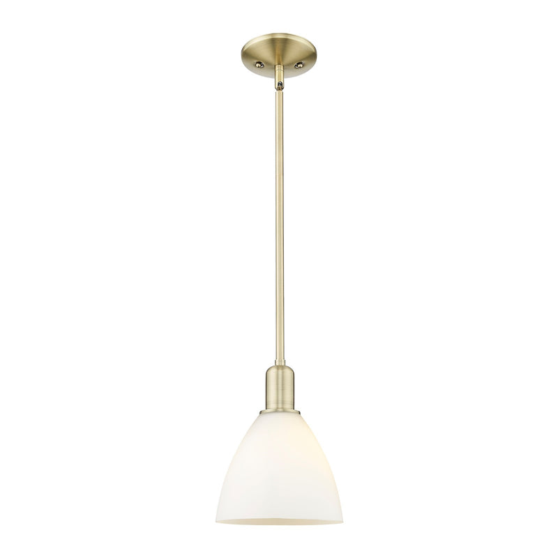 Innovations Bristol 8in 1-Light Mini Pendant | Industrial Antique Brass Steel and Matte White Glass | Kitchen Island & Dining | Model 716-1S-AB-GBD-751