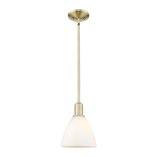 Innovations Bristol 8in 1-Light Mini Pendant | Industrial Antique Brass Steel and Matte White Glass | Kitchen Island & Dining | Model 716-1S-AB-GBD-751