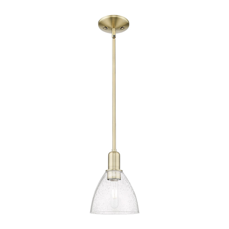 Innovations Bristol 8in 1-Light Mini Pendant | Industrial Antique Brass Steel and Seedy Glass | Kitchen Island & Dining Room | Model 716-1S-AB-GBD-754