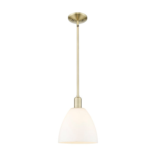 Innovations Bristol 9in 1-Light Mini Pendant | Industrial Antique Brass and Matte White Glass | Kitchen Island & Dining Room | Model 716-1S-AB-GBD-91
