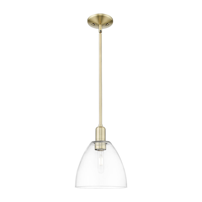 Innovations Bristol 9in 1-Light Mini Pendant | Industrial Antique Brass and Clear Glass | Kitchen Island & Dining Room | 9 x 9 x | Model 716-1S-AB-GBD-92