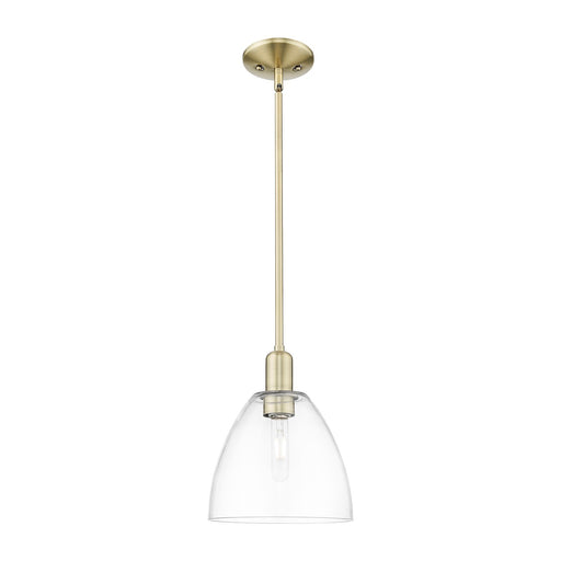 Innovations Bristol 9in 1-Light Mini Pendant | Industrial Antique Brass and Clear Glass | Kitchen Island & Dining Room | 9 x 9 x | Model 716-1S-AB-GBD-92