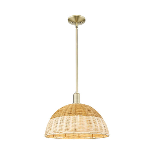 Innovations Natural Ballston Dome 16in 1-Light Mini Pendant | Farmhouse Antique Brass and Natural Fiber Basketweave | Model 716-1S-AB-NBD2-16-NAT
