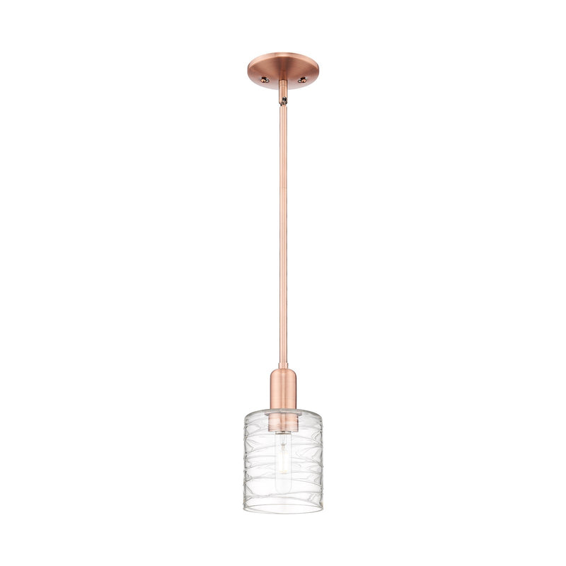 Innovations Cobbleskill 5in 1-Light Mini Pendant | Industrial Antique Copper Steel and Deco Swirl Glass | Kitchen Island & | Model 716-1S-AC-G1113