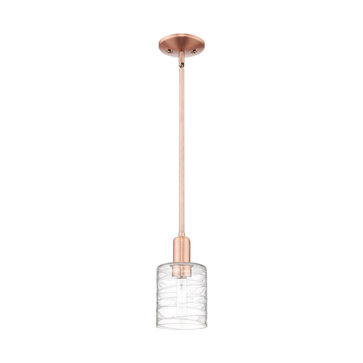 Innovations Cobbleskill 5in 1-Light Mini Pendant | Industrial Antique Copper Steel and Deco Swirl Glass | Kitchen Island & | Model 716-1S-AC-G1113