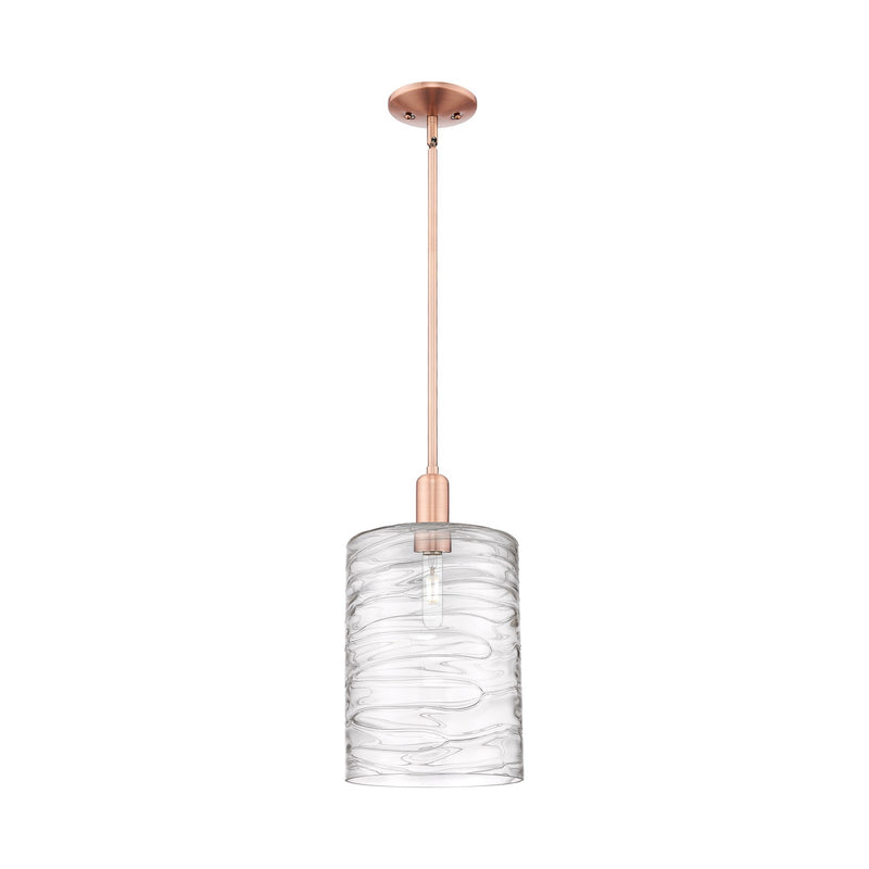 Innovations Cobbleskill 9in 1-Light Mini Pendant | Industrial Antique Copper Steel and Deco Swirl Glass | Kitchen Island | 9 x 9 | Model 716-1S-AC-G1113-L