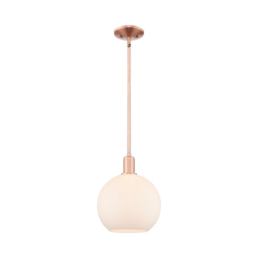 Innovations Athens 10in 1-Light Mini Pendant | Industrial Antique Copper Steel and Matte White Glass | Kitchen Island & Dining | Model 716-1S-AC-G121-10