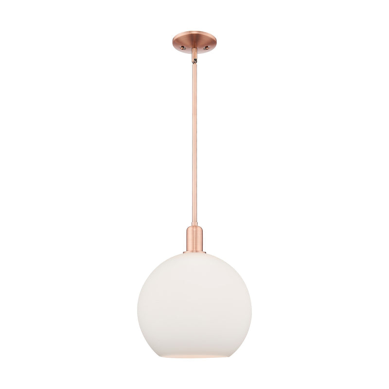 Innovations Athens 12in 1-Light Mini Pendant | Industrial Antique Copper and Matte White Glass | Kitchen Island & Dining Room | Model 716-1S-AC-G121-12