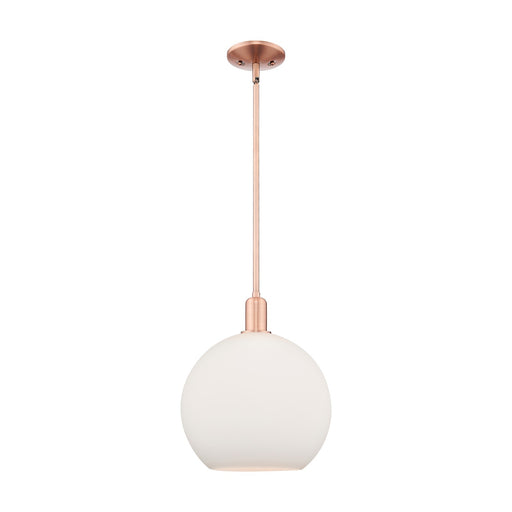 Innovations Athens 12in 1-Light Mini Pendant | Industrial Antique Copper and Matte White Glass | Kitchen Island & Dining Room | Model 716-1S-AC-G121-12