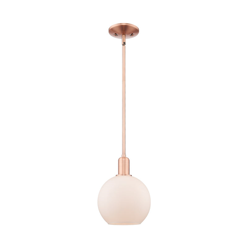 Innovations Athens 8in 1-Light Mini Pendant | Industrial Antique Copper Steel and Matte White Glass | Kitchen Island & Dining | Model 716-1S-AC-G121-8