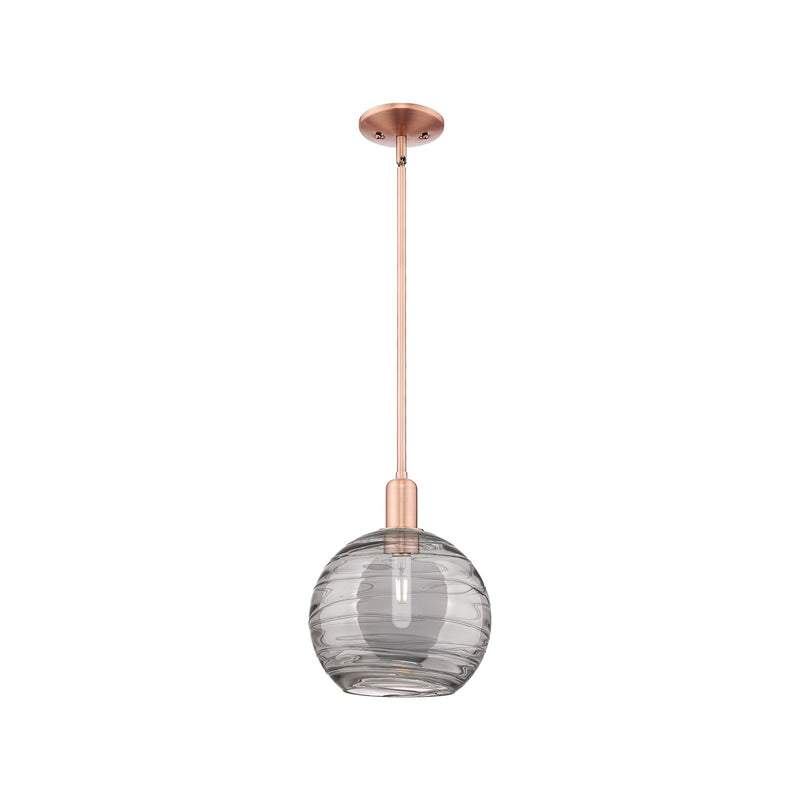 Innovations Athens Deco Swirl 10in 1-Light Mini Pendant | Industrial Antique Copper Steel and Light Smoke Glass | Kitchen | Model 716-1S-AC-G1213-10SM