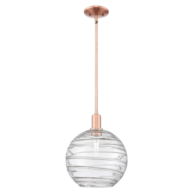 Innovations Athens Deco Swirl 12in 1-Light Mini Pendant | Industrial Antique Copper Steel and Clear Deco Swirl Glass | Model 716-1S-AC-G1213-12CL