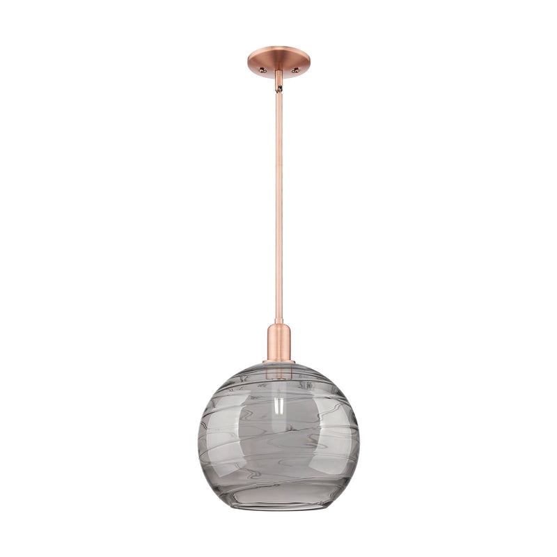 Innovations Athens Deco Swirl 12in 1-Light Mini Pendant | Industrial Antique Copper Steel and Light Smoke Glass | Kitchen | Model 716-1S-AC-G1213-12SM