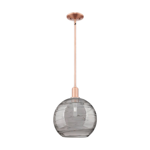 Innovations Athens Deco Swirl 12in 1-Light Mini Pendant | Industrial Antique Copper Steel and Light Smoke Glass | Kitchen | Model 716-1S-AC-G1213-12SM