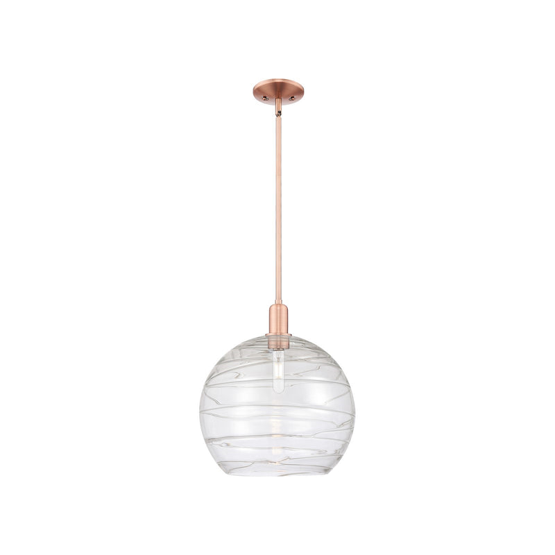 Innovations Athens Deco Swirl 14in 1-Light Mini Pendant | Industrial Antique Copper and Clear Deco Swirl Glass | Kitchen | Model 716-1S-AC-G1213-14CL