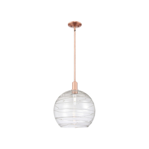 Innovations Athens Deco Swirl 14in 1-Light Mini Pendant | Industrial Antique Copper and Clear Deco Swirl Glass | Kitchen | Model 716-1S-AC-G1213-14CL