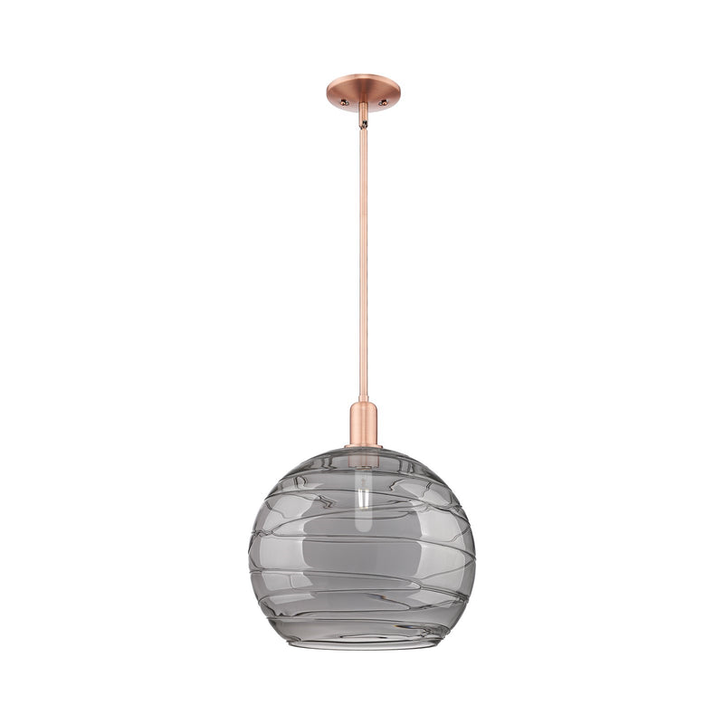Innovations Athens Deco Swirl 14in 1-Light Mini Pendant | Industrial Antique Copper Steel and Light Smoke Glass | Kitchen | Model 716-1S-AC-G1213-14SM