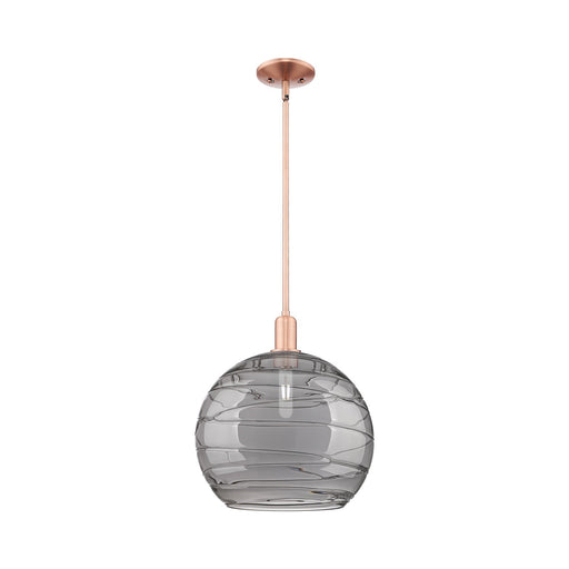 Innovations Athens Deco Swirl 14in 1-Light Mini Pendant | Industrial Antique Copper Steel and Light Smoke Glass | Kitchen | Model 716-1S-AC-G1213-14SM