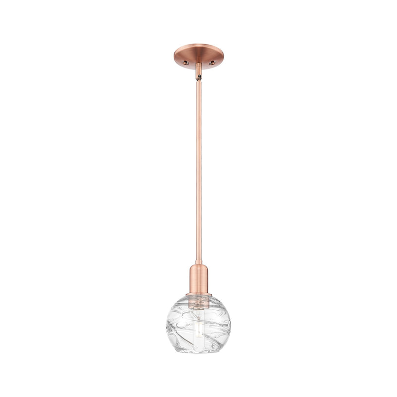 Innovations Athens Deco Swirl 6in 1-Light Mini Pendant | Industrial Antique Copper and Clear Deco Swirl Glass | Kitchen Island | Model 716-1S-AC-G1213-6CL