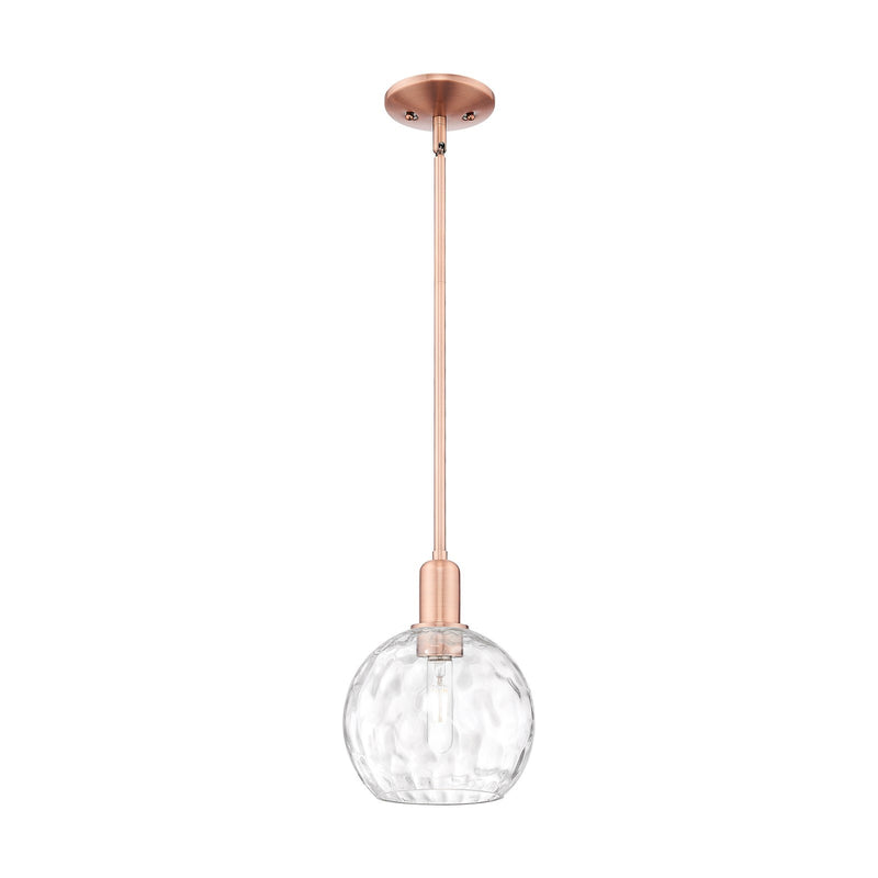 Innovations Athens Water Glass 8in 1-Light Mini Pendant | Industrial Antique Copper and Clear Water Glass | Kitchen Island & | Model 716-1S-AC-G1215-8