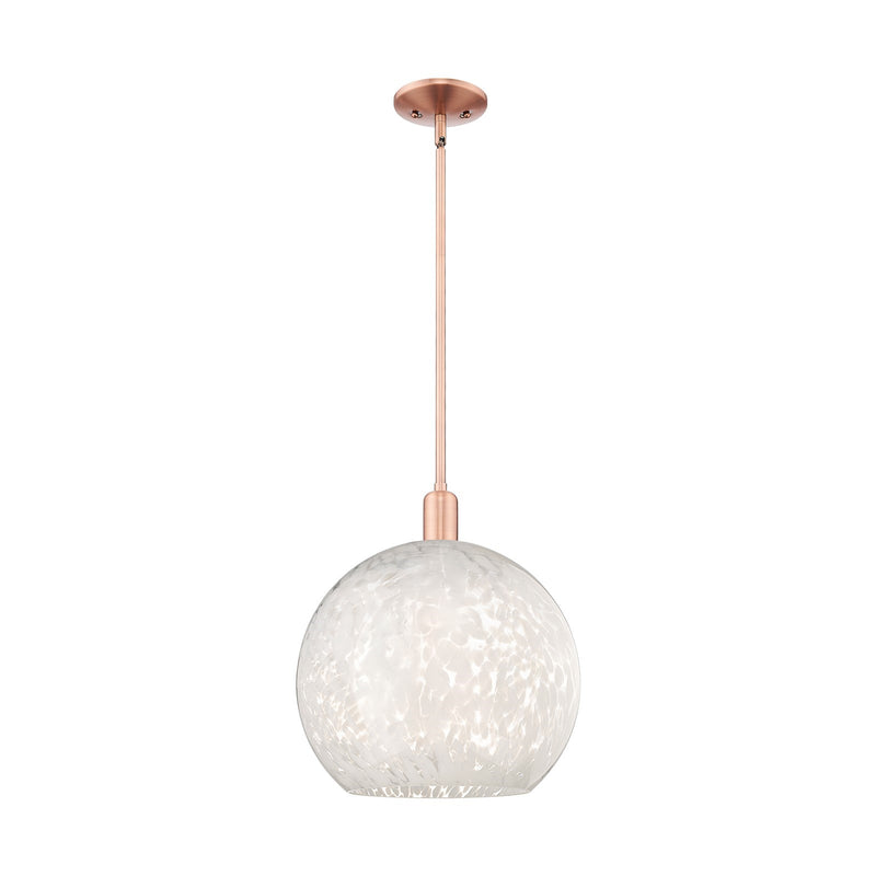 Innovations Lighting White Mouchette 14in 1-Light Mini Pendant | Industrial Antique Copper Steel and White Mouchette Glass | Model 716-1S-AC-G1216-14WM