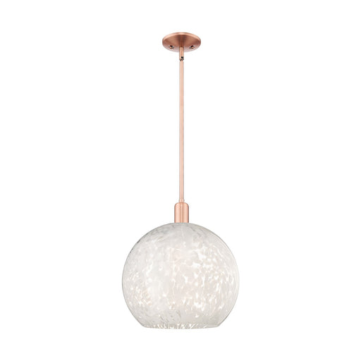Innovations Lighting White Mouchette 14in 1-Light Mini Pendant | Industrial Antique Copper Steel and White Mouchette Glass | Model 716-1S-AC-G1216-14WM