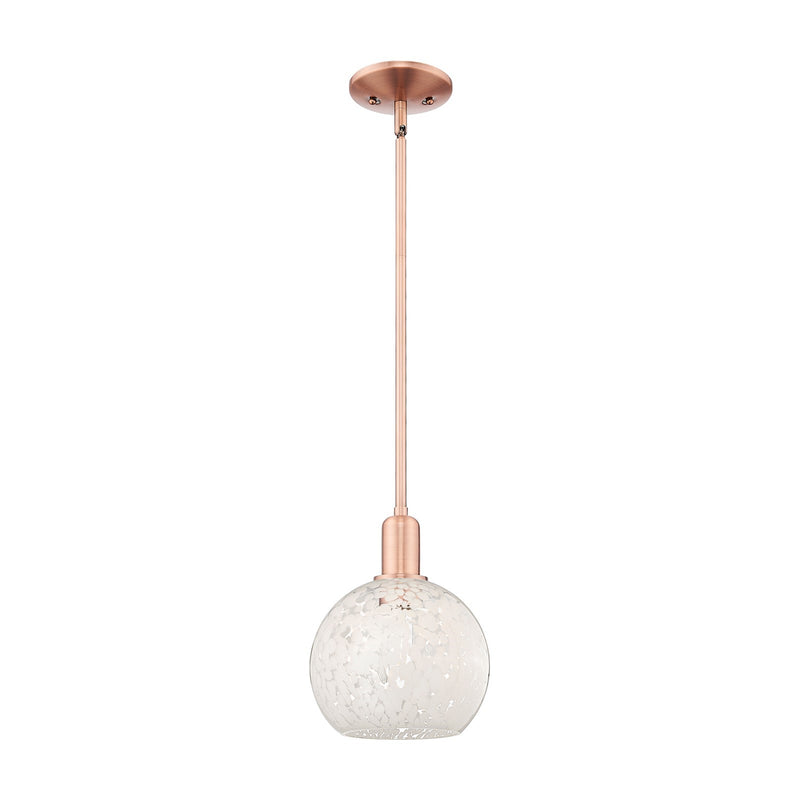 Innovations Lighting Arcadia 8in 1-Light Mini Pendant | Industrial Antique Copper Steel and White Mouchette Glass | Kitchen | Model 716-1S-AC-G1216-8WM
