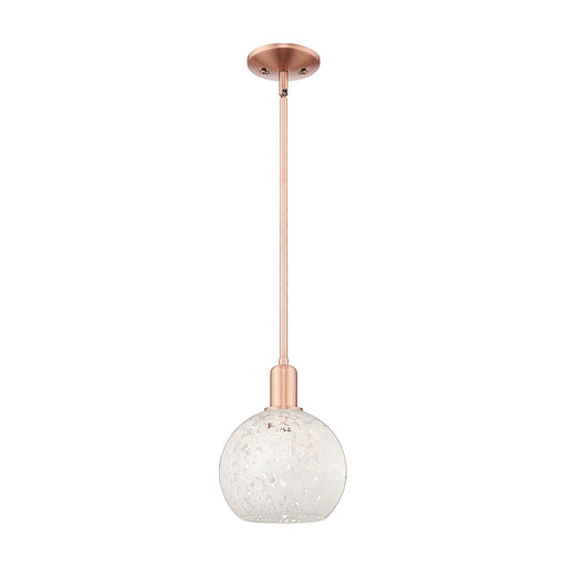 Innovations Lighting Arcadia 8in 1-Light Mini Pendant | Industrial Antique Copper Steel and White Mouchette Glass | Kitchen | Model 716-1S-AC-G1216-8WM