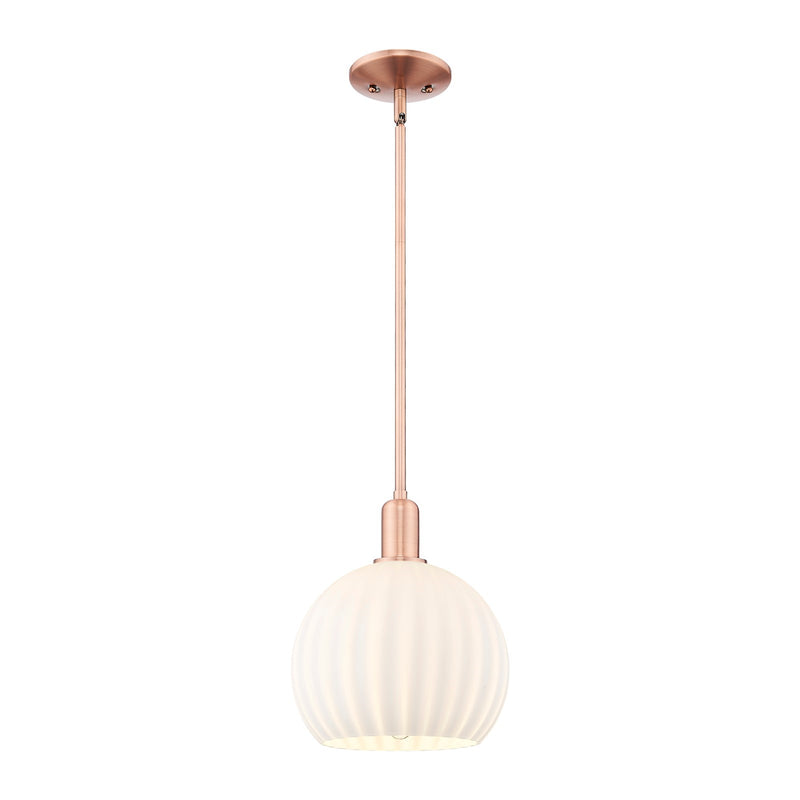 Innovations Lighting White Venetian 10in 1-Light Mini Pendant | Industrial Antique Copper Steel and White Venetian Glass | Model 716-1S-AC-G1217-10WV